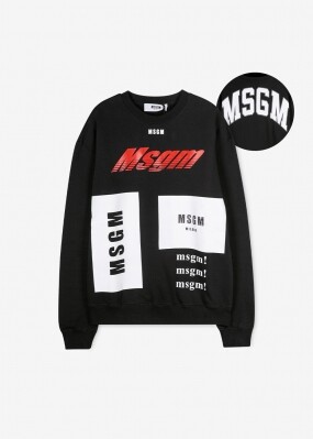 MSGM 여성 멀티 로고 프린팅 블랙 맨투맨 2741MDM172 195799 99