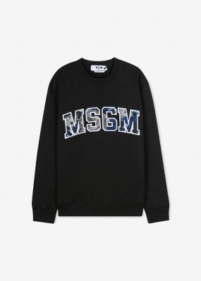 MSGM 여성 컬리지 로고 블랙 맨투맨 2941MDM91 207799 99