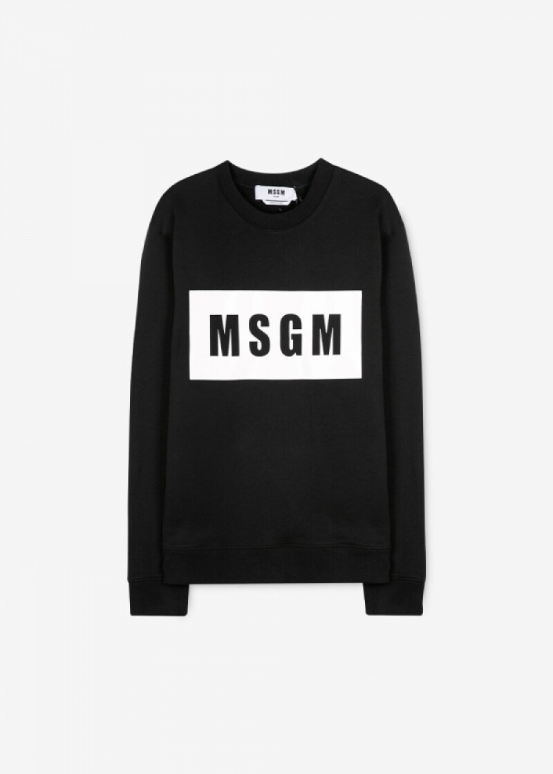 MSGM 남성 박스 로고 블랙 맨투맨 2940MM163 207599 99