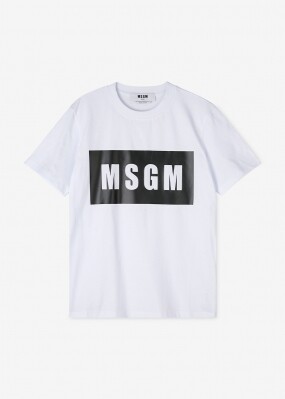 MSGM 여성 박스 로고 화이트 반팔티 3041MDM95 217298 01