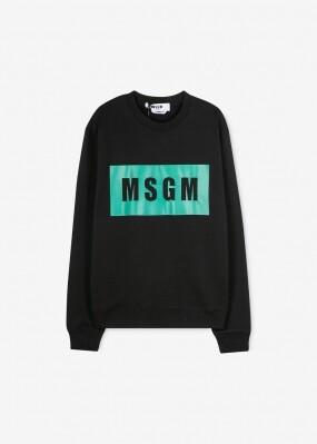 MSGM 남성 박스 로고 블랙 맨투맨 3040MM68 217099 99A