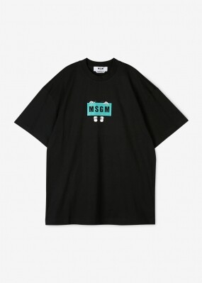 MSGM 남성 카툰 박스 로고 블랙 반팔티 3040MM108 217098 99