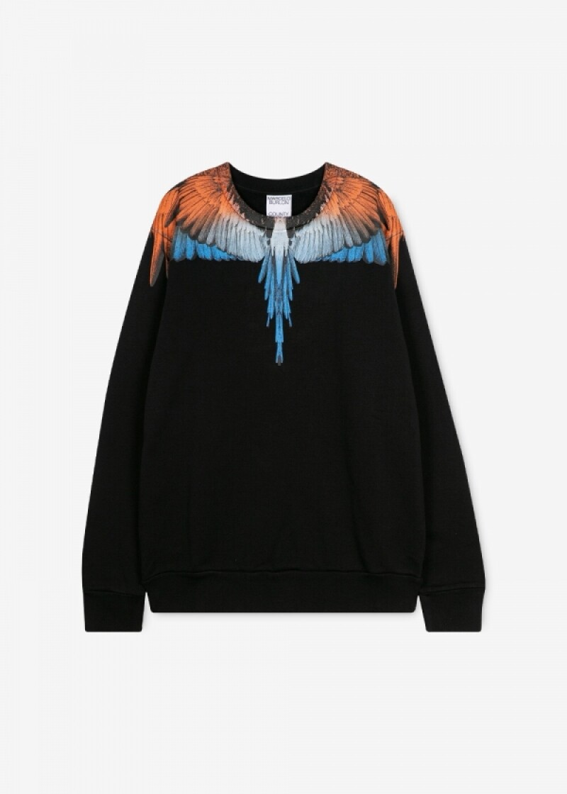 마르셀로불론 남성 윙 프린트 블랙 맨투맨 CMBA009R21FLE001 1020