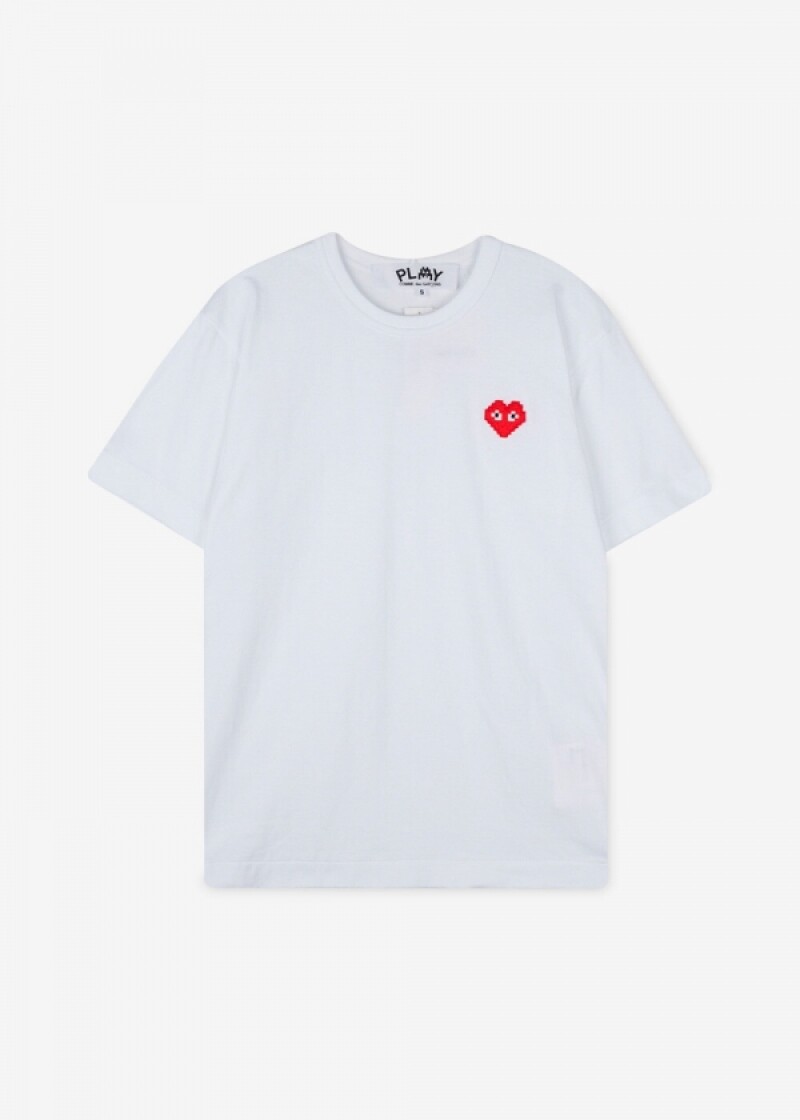 꼼데가르송 남성 픽셀 하트 와펜 화이트 반팔티 AZ T322 051 3