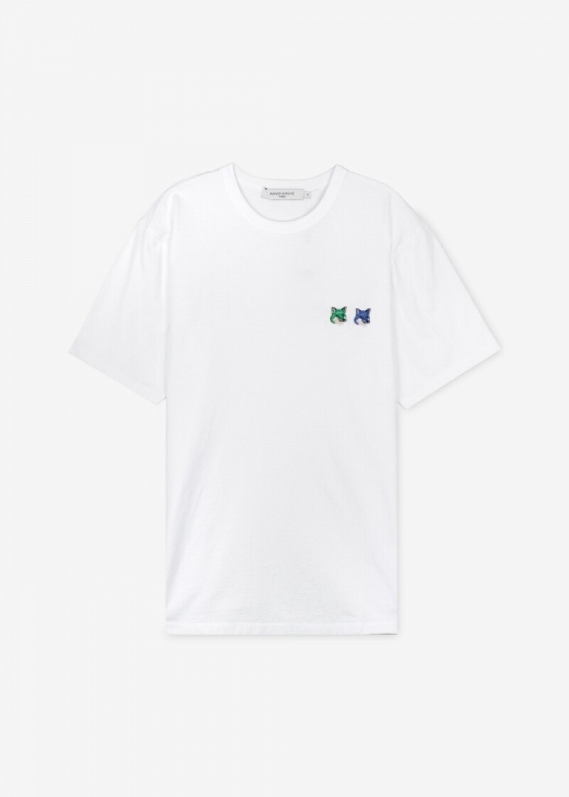 메종키츠네 남성 더블 폭스 헤드 화이트 반팔티 KM00101KJ0008 WH