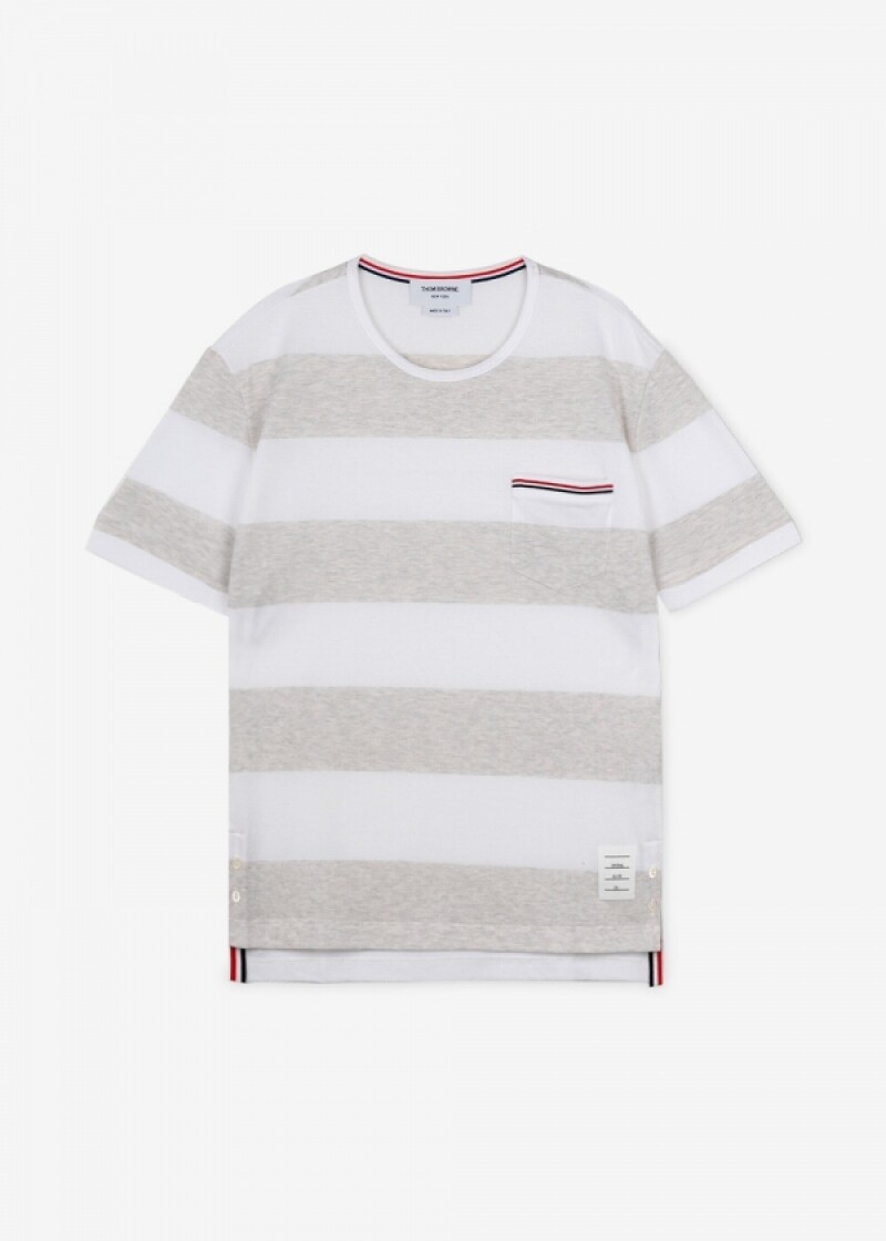 톰브라운 남성 포켓 스트라이프 화이트 반팔티 MJS201A J0049 057