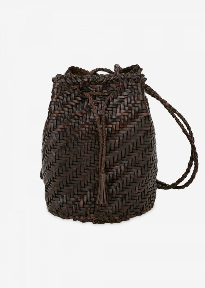 드래곤디퓨전 여성 폼폼 더블 점프 다크브라운 버킷백 8838 DARK BROWN