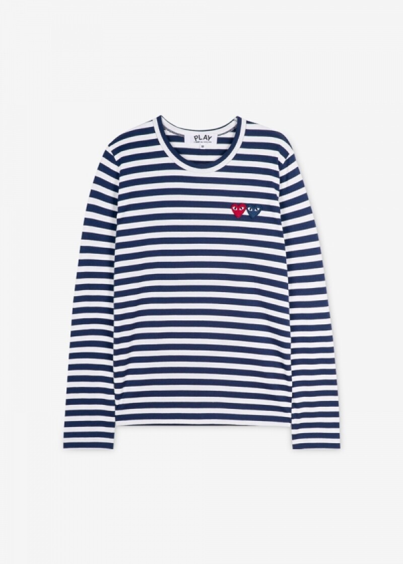 꼼데가르송 여성 더블하트 와펜 블루/화이트 긴팔티 AZ T227 051 1