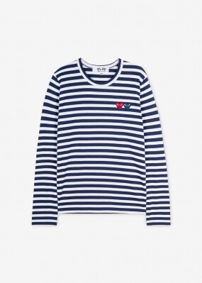 꼼데가르송 여성 더블하트 와펜 블루/화이트 긴팔티 AZ T227 051 1