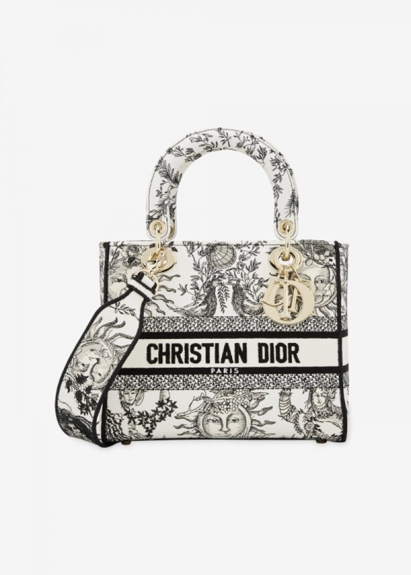 디올 여성 레이디 디라이트 미디움 블랙/멀티 컬러 토트백 M0565OECQ M911