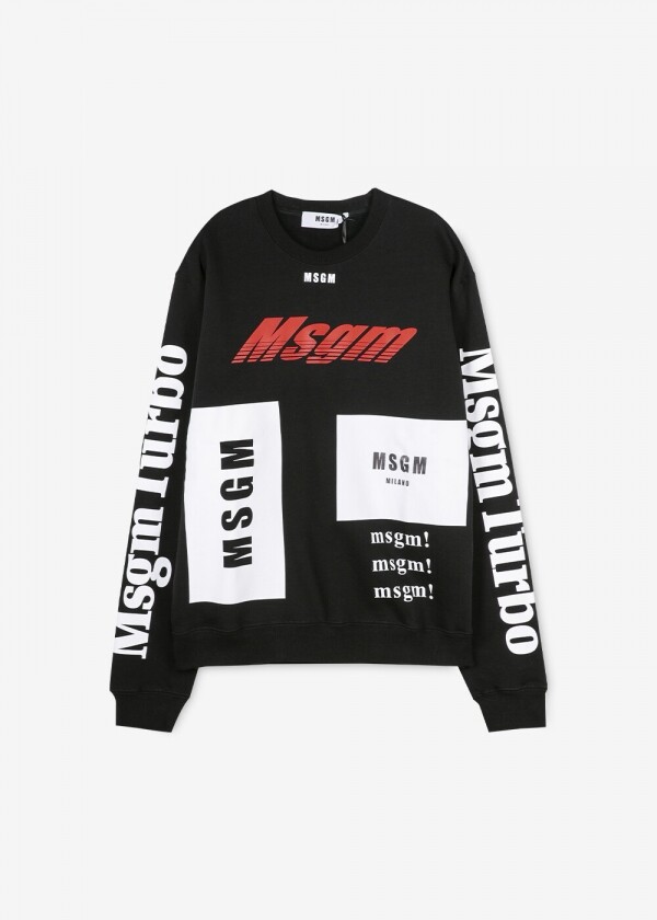 꼬르소밀라노,MSGM 남성 멀티 로고 프린팅 블랙 맨투맨 2740MM71 195799 99