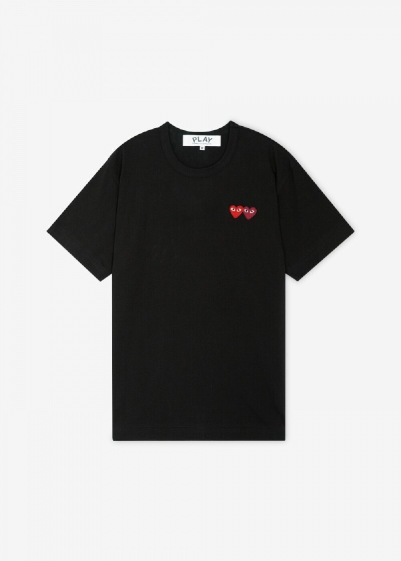 꼼데가르송 공용 더블하트 와펜 블랙 반팔티 AX T226 051 1