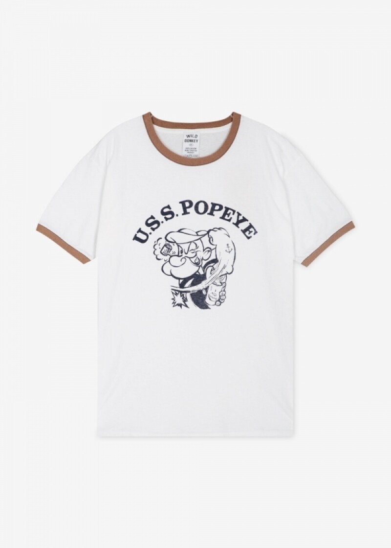 스크래치_와일드 동키 남성 뽀빠이 워시드화이트/네이비 반팔티 T-POPEYE LIGHT WASHED WHITE/NAVY(181860)