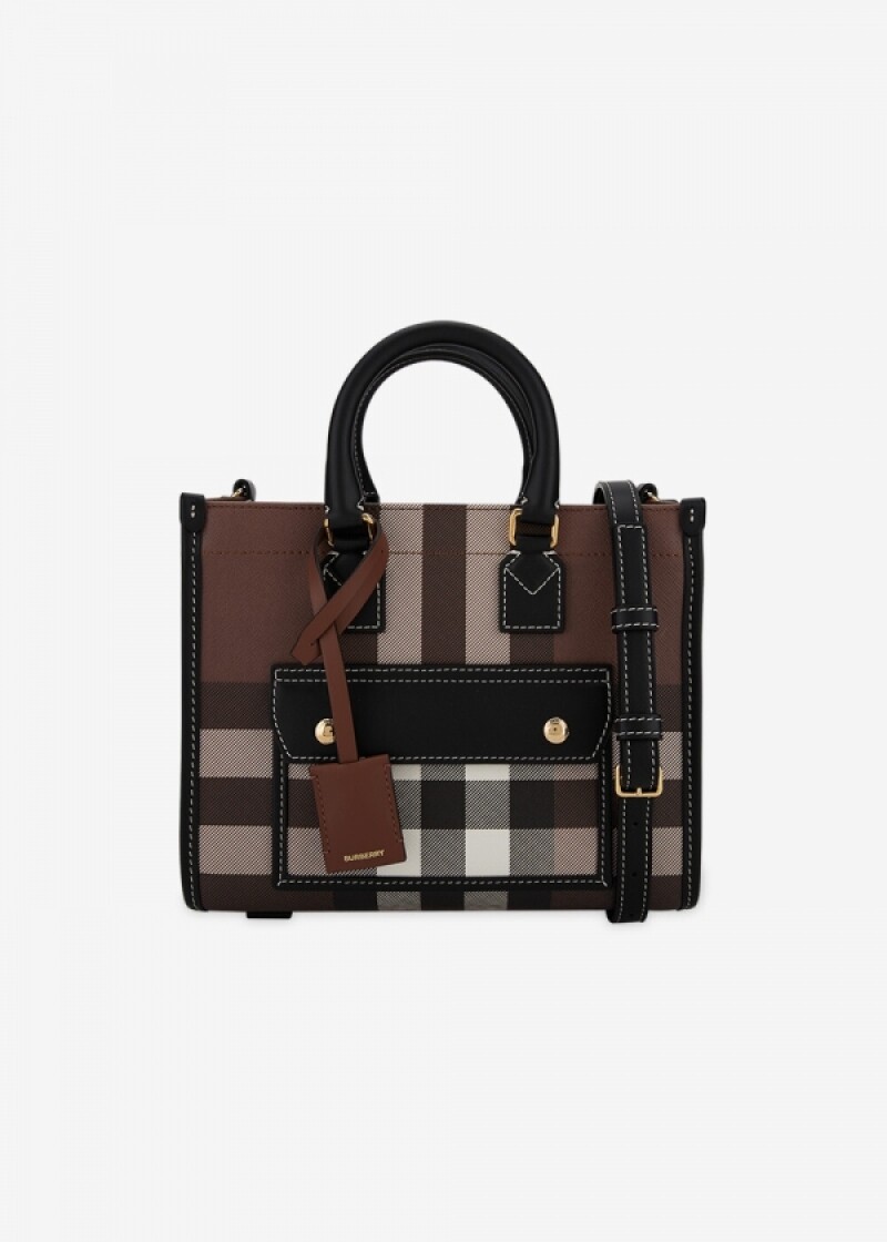 버버리 여성 프레야 체크 다크 버치 브라운 토트백 8069661