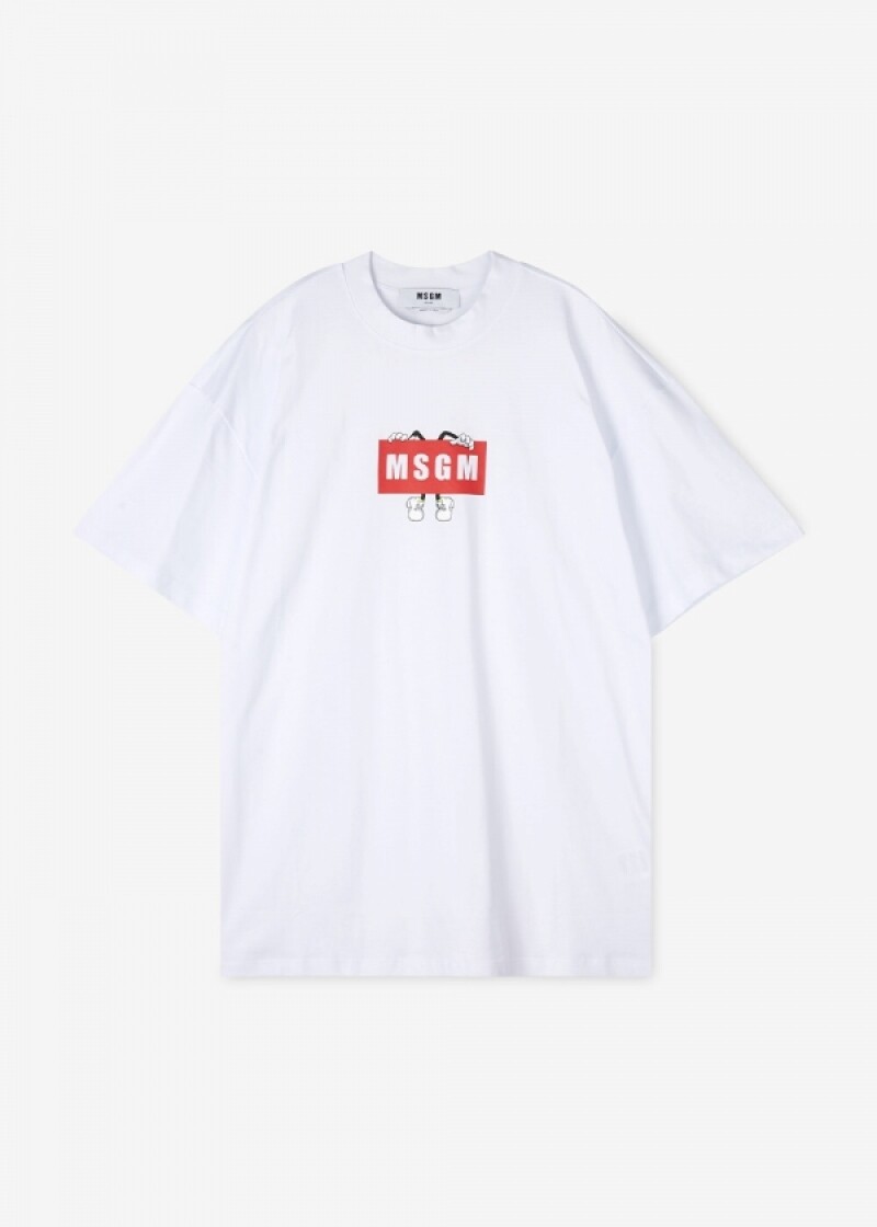 스크래치_MSGM 남성 카툰 박스 로고 화이트 반팔티 3040MM108 217098 01(181715)