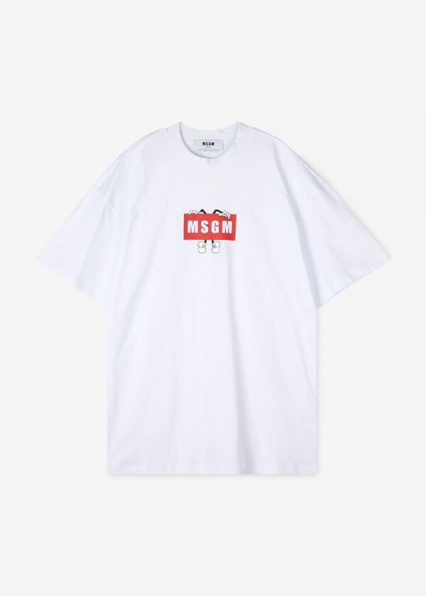 꼬르소밀라노,스크래치_MSGM 남성 카툰 박스 로고 화이트 반팔티 3040MM108 217098 01(181715)