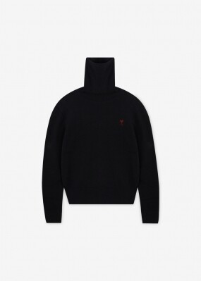 아미 여성 하트 로고 블랙 터틀넥 니트 FKS827 001 009