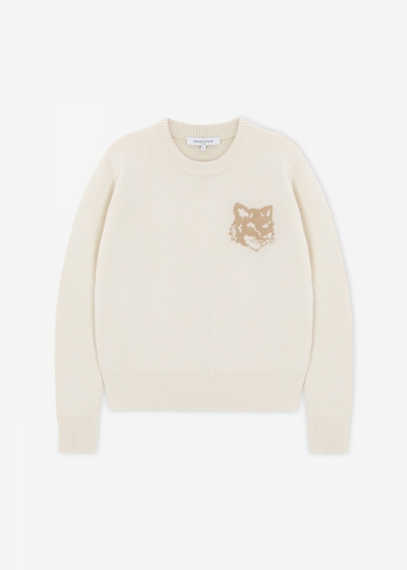 메종키츠네 여성 폭스 헤드 에크루 니트 NW00808KM0329 0395