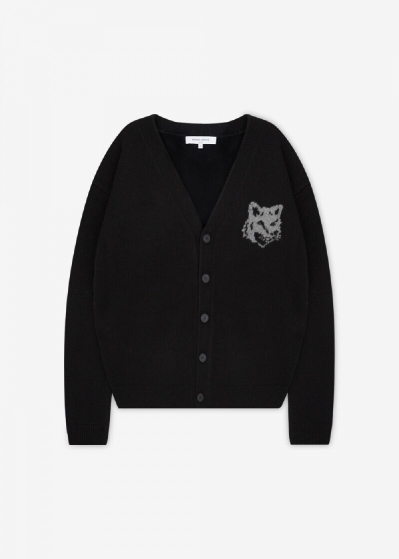 메종키츠네 남성 폭스 헤드 블랙 가디건 PM00509KM0329 0391