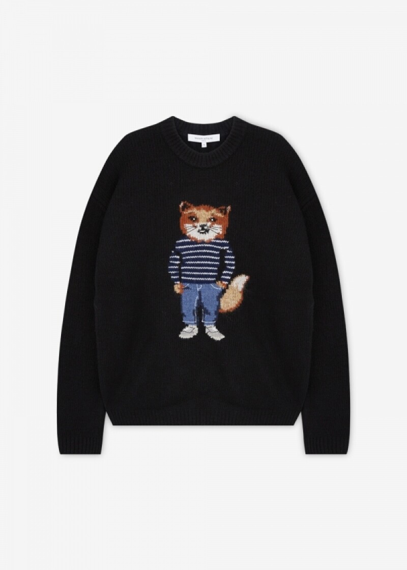 메종키츠네 남성 드레스드 폭스 블랙 니트 PM00806KH0002 BK