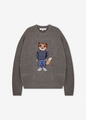 메종키츠네 남성 드레스드 폭스 다크 그레이 멜란지 니트 PM00806KH0002 DGM