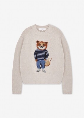 메종키츠네 여성 드레스드 폭스 파치먼트 화이트 니트 PW00812KH0002 0382