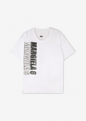 메종마르지엘라 여성 MM6 로고 프린팅 화이트 반팔티 S52GC0177 S23588 100